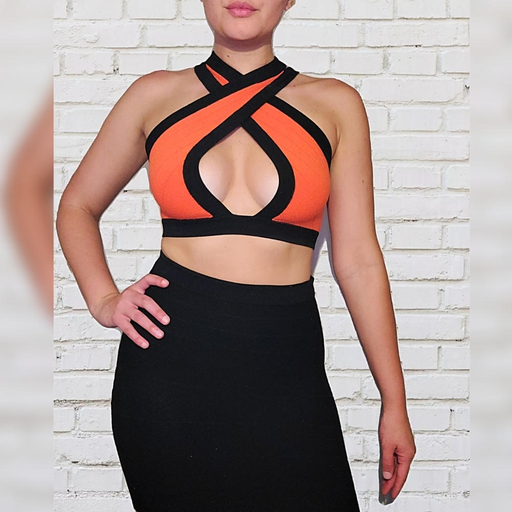 WOW Couture - Crop top/pencil skirt set, Orange
